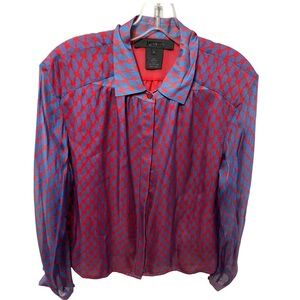 MISS WU Jason Wu red blue geometric silk top blouse lightweight size 10